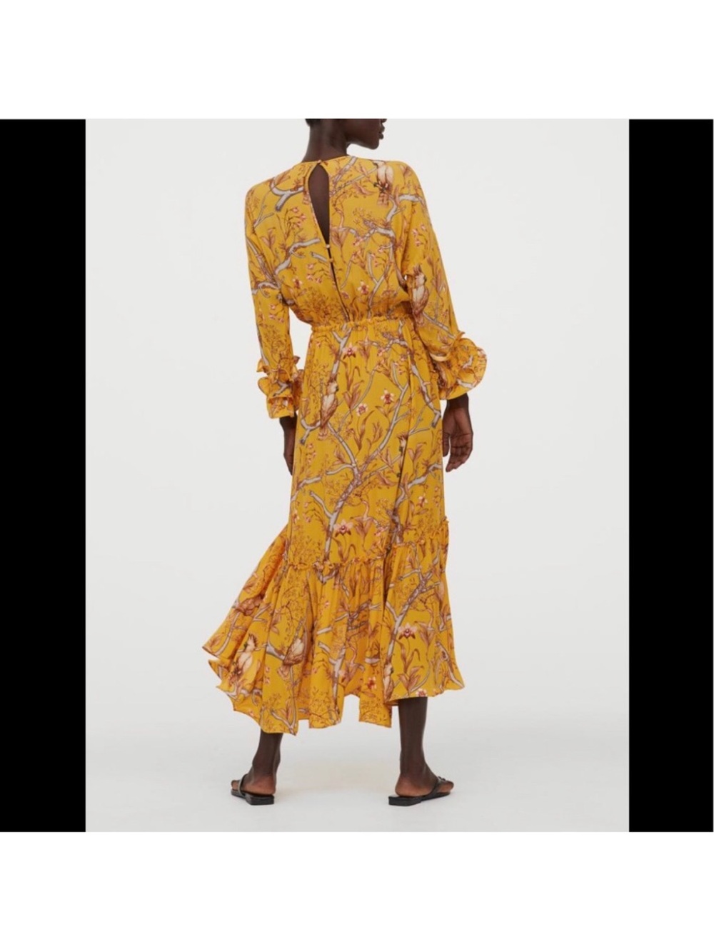 Johanna Ortiz x H&M Yellow Bird Botanical Print Ruffle Midi Dress XL - Picture 3 of 8